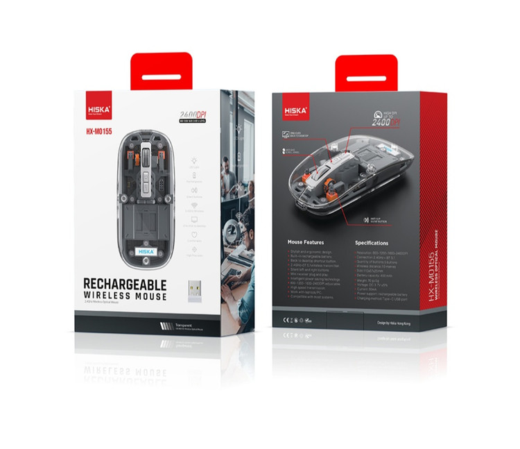ماوس بی سیم شفاف هیسکا HX-MO155 مشکی HISKA