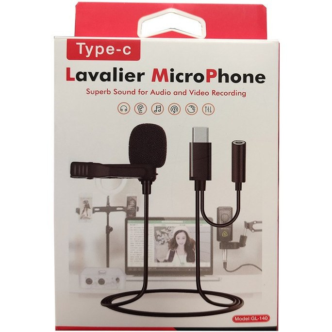 میکروفن یقه ای سیم دار تایپ سی Lavalier مدل GL-140