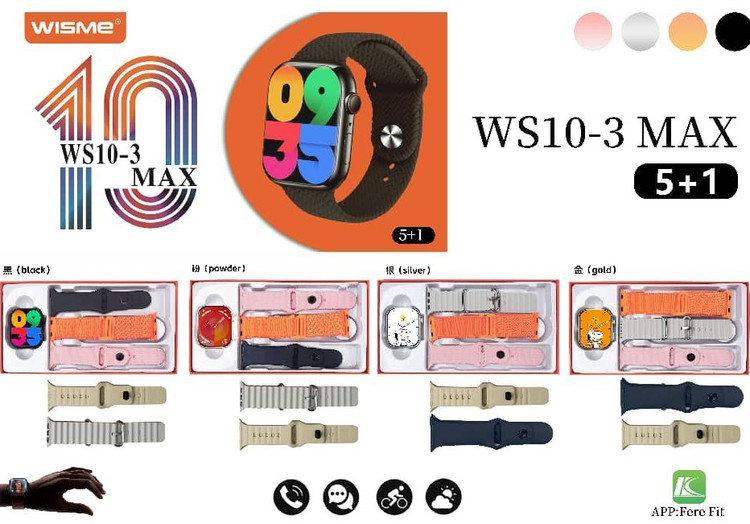 ساعت هوشمند طرح اپل واچ مدل WS10-3 MAX / دارای 5 بند / با گارانتی 18 ماهه شرکتی