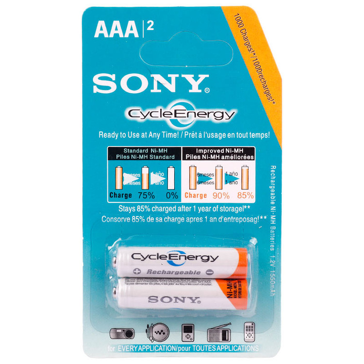 باتری دوتایی نیم قلمی شارژی سونی Sony CycleEnergy Ni-MH AAA 1550mAh