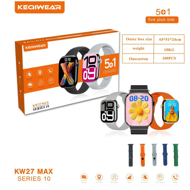 ساعت هوشمند مدل KW27 MAX بهمراه 5 عدد بند / با گارانتی